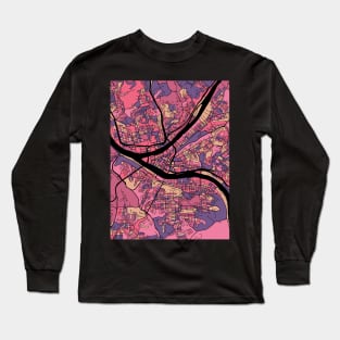 Pittsburgh Map Pattern in Purple & Pink Long Sleeve T-Shirt